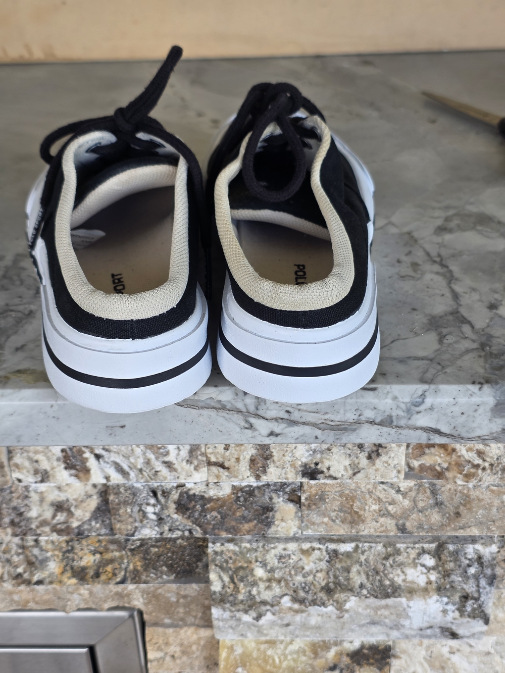 Polo by Ralph Lauren Black and White Polo Sport Canvas Mule Sneakers - Picture 4 of 6